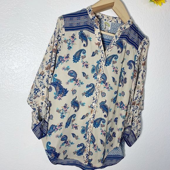 Anthropologie Fig And Flower Floral Paisley Shell Button Latch Sleeve Size Small - Picture 4 of 11
